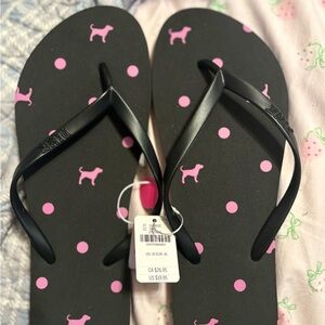 PINK Victoria's Secret Black and Pink women’s Flip Flops New!